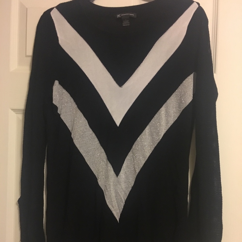 INC black long sleeve top fishnet sleeves EUC